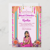 Indische Hochzeit niedlicher Braut in Rosa Einladung (Vorderseite)