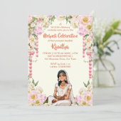 Indische Hochzeit niedlicher Braut in Rosa Einladung (Stehend Vorderseite)