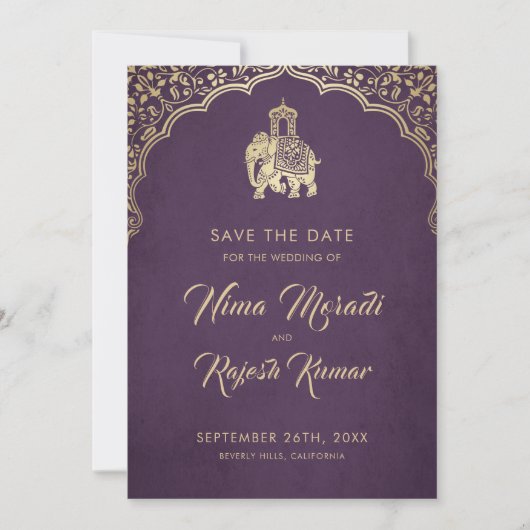 Indische Hochzeit, Save the Date, Blau, Gold, Gane Date (Vorderseite)