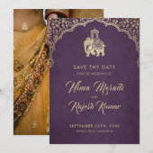 Indische Hochzeit, Save the Date, Blau, Gold, Gane Date (Vorne/Hinten)