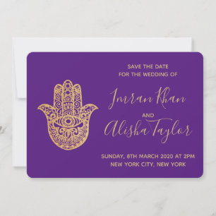 Indische Hochzeit Save the Date Gold Hamsa Henna