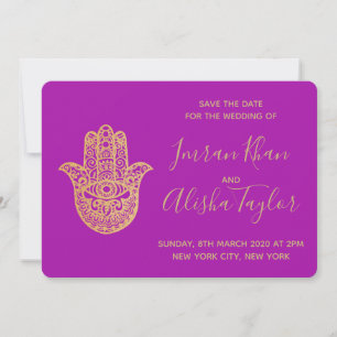 Indische Hochzeit Save the Date Gold Hamsa Henna