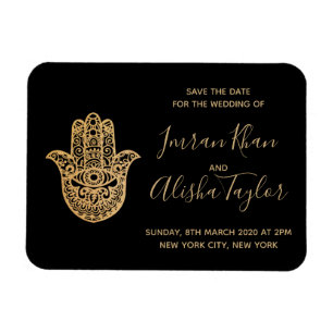 Indische Hochzeit Save the Date Gold Hamsa Henna Magnet
