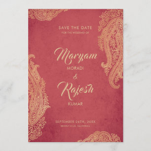 Indische Hochzeit, Save the Date, Rot, Gold, Mehnd Date