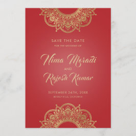 Indische Hochzeit, Save the Date, Rot und Gold Date