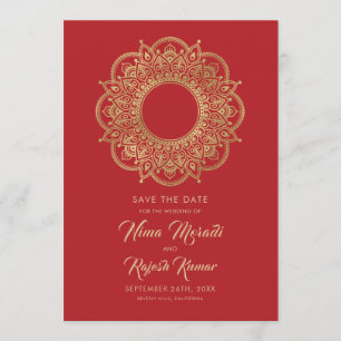Indische Hochzeit, Save the Date, Rot und Gold Date