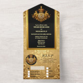 Indische Hochzeit schwarzer Golddamastelefanten Lu All In One Einladung (Innen Boden)