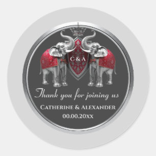 Indische Hochzeit silberne Elefanten Königskrone H Runder Aufkleber