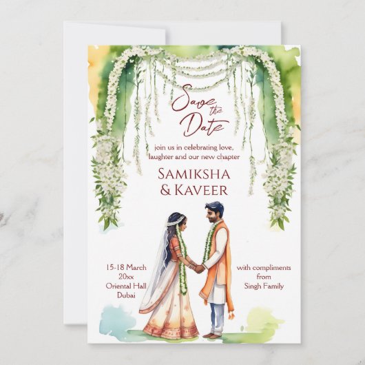 Indische Hochzeit speichern das Dattelpaar unter J Einladung (Vorderseite)