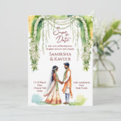 Indische Hochzeit speichern das Dattelpaar unter J Einladung (Stehend Vorderseite)
