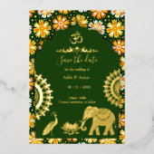 indische Hochzeit speichern das Datum Gold indisch Folieneinladung (Vorderseite)