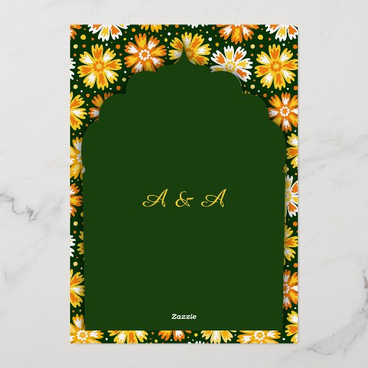 indische Hochzeit speichern das Datum Gold indisch Folieneinladung (Rückseite)