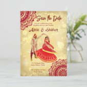 Indische Hochzeit speichern das Datum Maroon und G Einladung (Stehend Vorderseite)