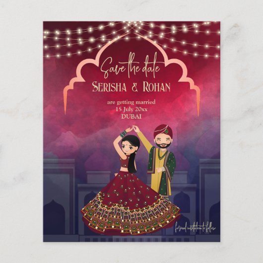 Indische Hochzeit speichern das Datum niedlichen B (Vorderseite)