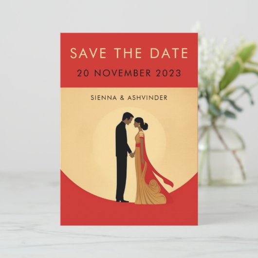 Indische Hochzeit speichert die Datumskarte Save The Date (Stehend Vorderseite)