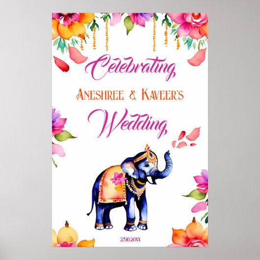 Indische Hochzeit verzierter Elefant Begrüßungszei Poster (Vorne)