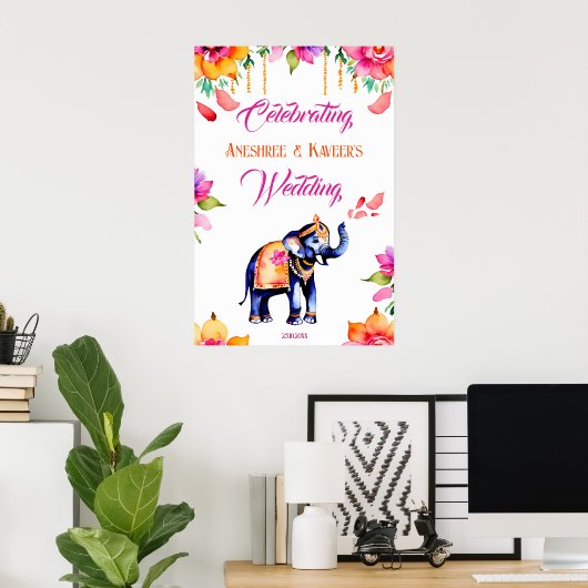 Indische Hochzeit verzierter Elefant Begrüßungszei Poster (Heimbüro)