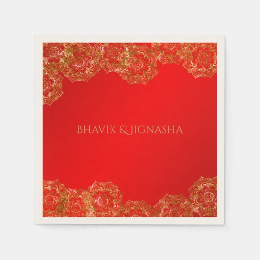 Indische Hochzeit von Neapel in Rot und Gold-Blume Serviette (Vorderseite)