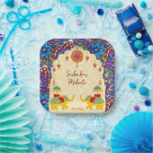 Indische Hochzeitelefanten-Blaumuster personalisie Pappteller (Party)