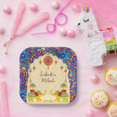 Indische Hochzeitelefanten-Blaumuster personalisie Pappteller (Party)