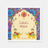 Indische Hochzeitelefanten-Blaumuster personalisie Serviette (Vorderseite)