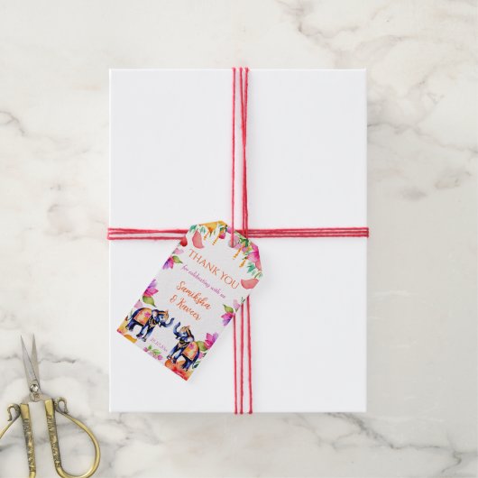 Indische Hochzeitelefanten feiern Blume Dankeschön Geschenkanhänger (Mit Garn)