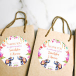 Indische Hochzeitelefanten geben Blume Gunst Runder Aufkleber<br><div class="desc">Indische Hochzeit verzierte Elefanten Hochzeit danken Ihnen für Geschenksticker ,  hübsch dekorierte indische Elefanten kreieren orange gelbe Blumen moderne Aquarellfarben bunte Einladungen Hochzeit.</div>