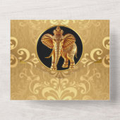 Indische Hochzeitelefanten Luxus schwarzen goldene All In One Einladung (Rückseite)
