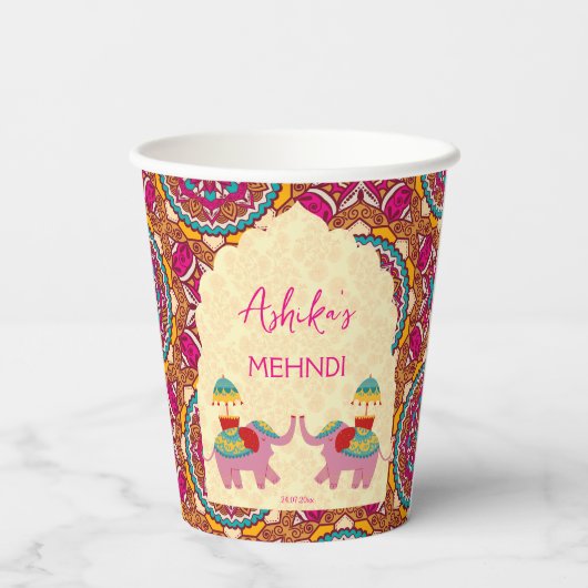 Indische Hochzeitelefanten personalisierten Mehndi Pappbecher (Rückseite)