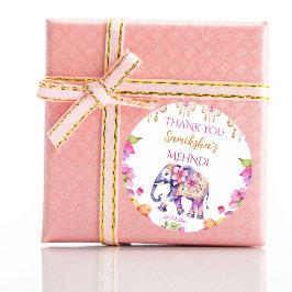 Indische Hochzeitelefantenpink-Blume bevorzugen Runder Aufkleber