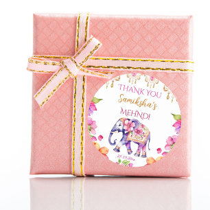 Indische Hochzeitelefantenpink-Blume bevorzugen Runder Aufkleber