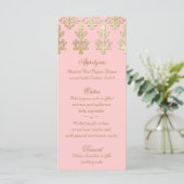 Indische Hochzeitmenükarten Baby Pink Gold Damask Menükarte (Stehend Vorderseite)