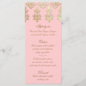 Indische Hochzeitmenükarten Baby Pink Gold Damask Menükarte (Vorderseite)