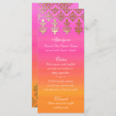 Indische Hochzeitmenükarten Rosa Orange Gold Damas Menükarte (Vorne/Hinten)