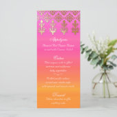 Indische Hochzeitmenükarten Rosa Orange Gold Damas Menükarte (Stehend Vorderseite)