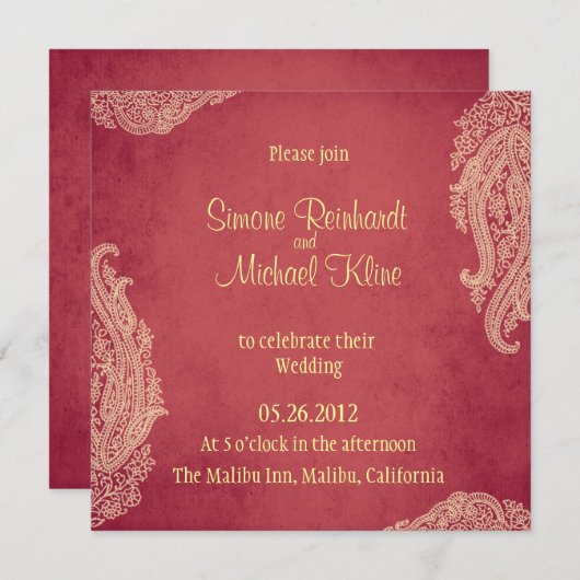 Indische Hochzeits-Einladung, Hindu, Mehndi Rot, Einladung (Vorne/Hinten)