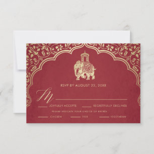 Indische Hochzeits-RSVP-Karte, weiße und goldene E Einladung
