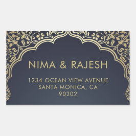 Indische Hochzeitsadresse Labels, blau und Gold Rechteckiger Aufkleber