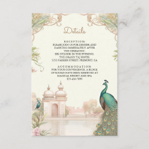 Indische Hochzeitsdetails im Vintage-Pfau-Tempel-S Begleitkarte