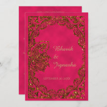 Indische Hochzeitseinladung in Rosa und Gold Peaco