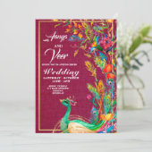 Indische Hochzeitseinladung in Rosa und Gold Peaco Einladung (Stehend Vorderseite)