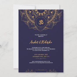 Indische Hochzeitseinladung mit Elegant Blue & Gol Einladung