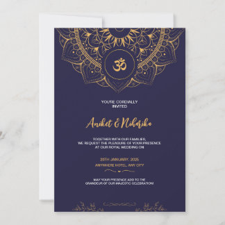 Indische Hochzeitseinladung mit Elegant Blue & Gol Einladung