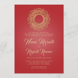 Indische Hochzeitseinladung, Red Gold, Mandala Einladung