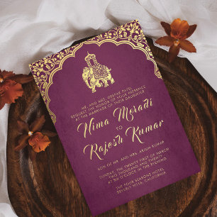 Indische Hochzeitseinladung Rot Gold Ganesha Folieneinladung