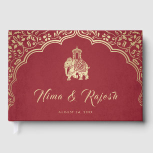 Indische Hochzeitseinladung, Rot, Gold, Ganesha Gästebuch