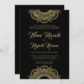 Indische Hochzeitseinladung, Schwarz, Gold, Mandal Einladung (Vorne/Hinten)