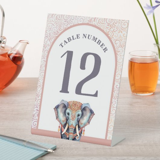 Indische Hochzeitselphant-Tischnummer Sockelschild (In Situ)