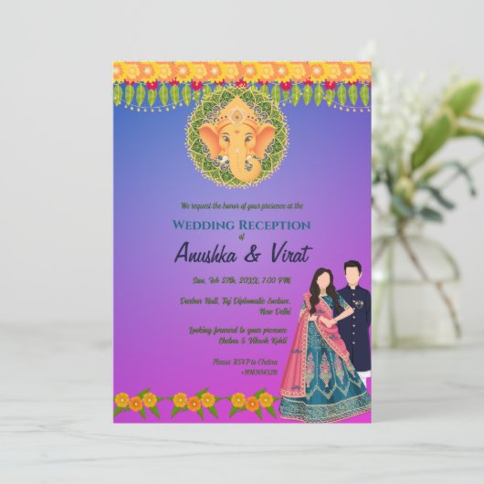 Indische Hochzeitsempfehlung Einladung (Stehend Vorderseite)