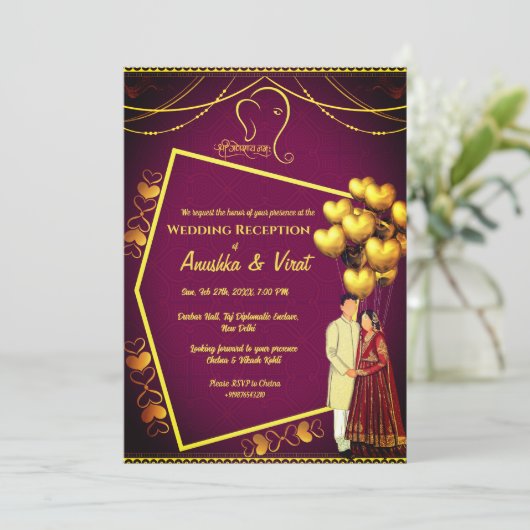 Indische Hochzeitsempfehlung Einladung (Stehend Vorderseite)